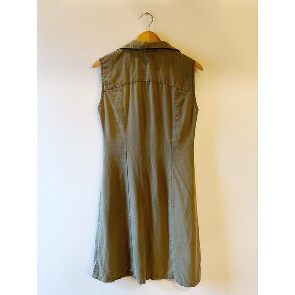 Schiller Collared V Neck Button Front Sleeveless Sage Green Short Shirt Dress - Picture 2 of 10